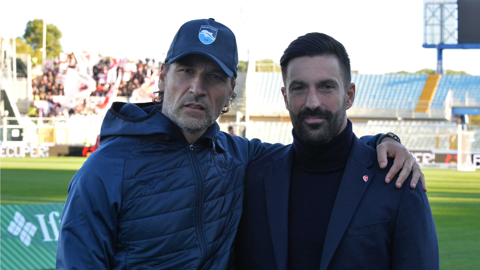 A sinistra Gorgone, allenatore del Pescara