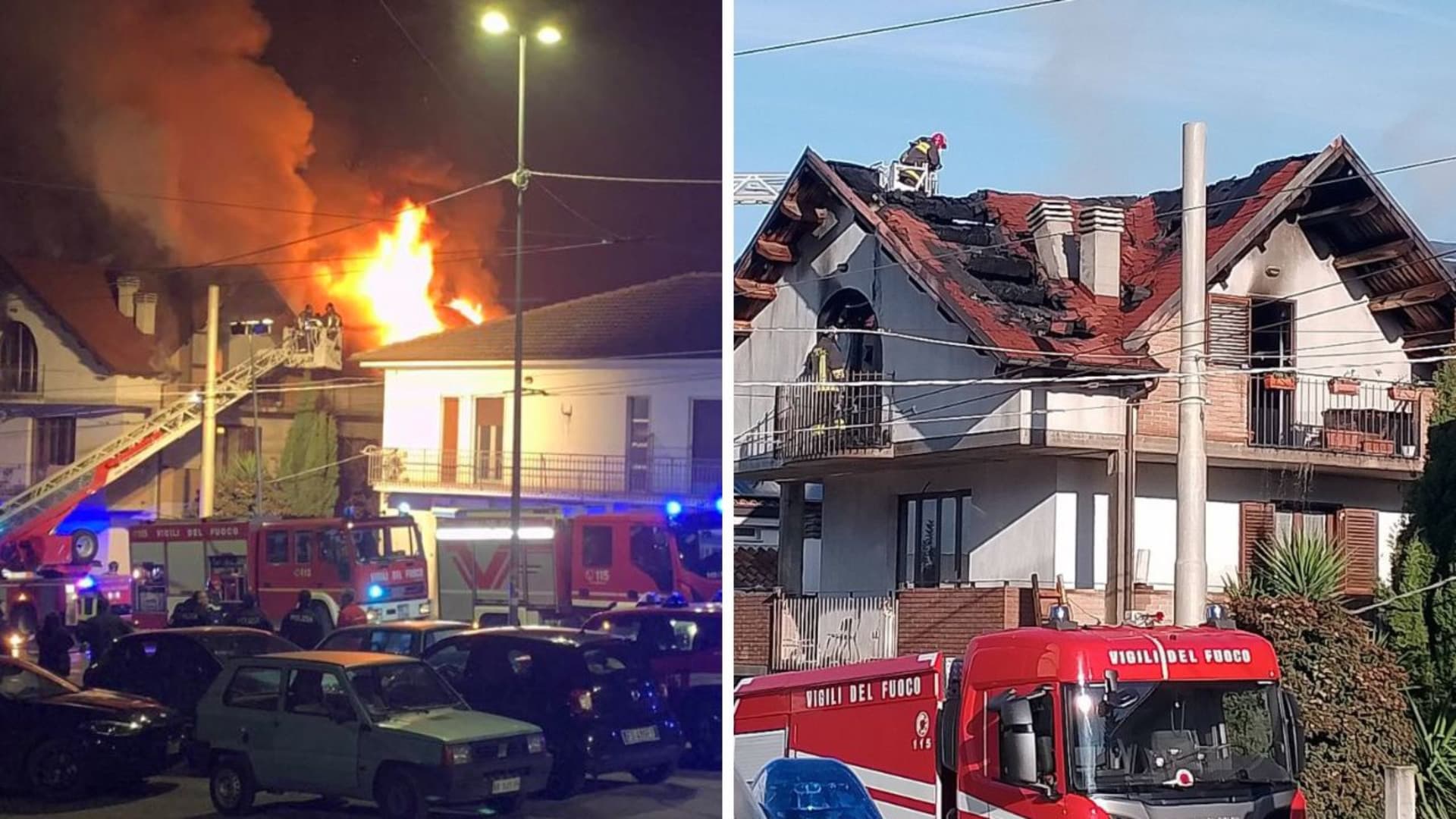 L'incendio: prima e dopo (foto Chieti su Facebook=