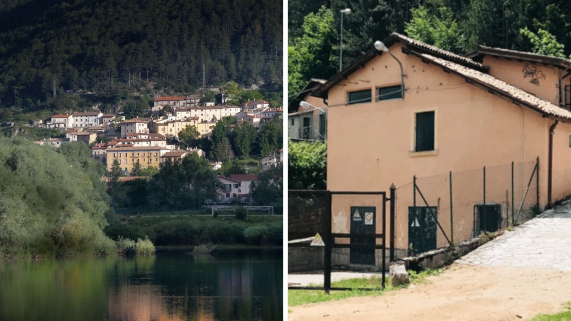 Il paese e la centrale (Foto Fb: Comune Villetta Barrea e energred.com)
