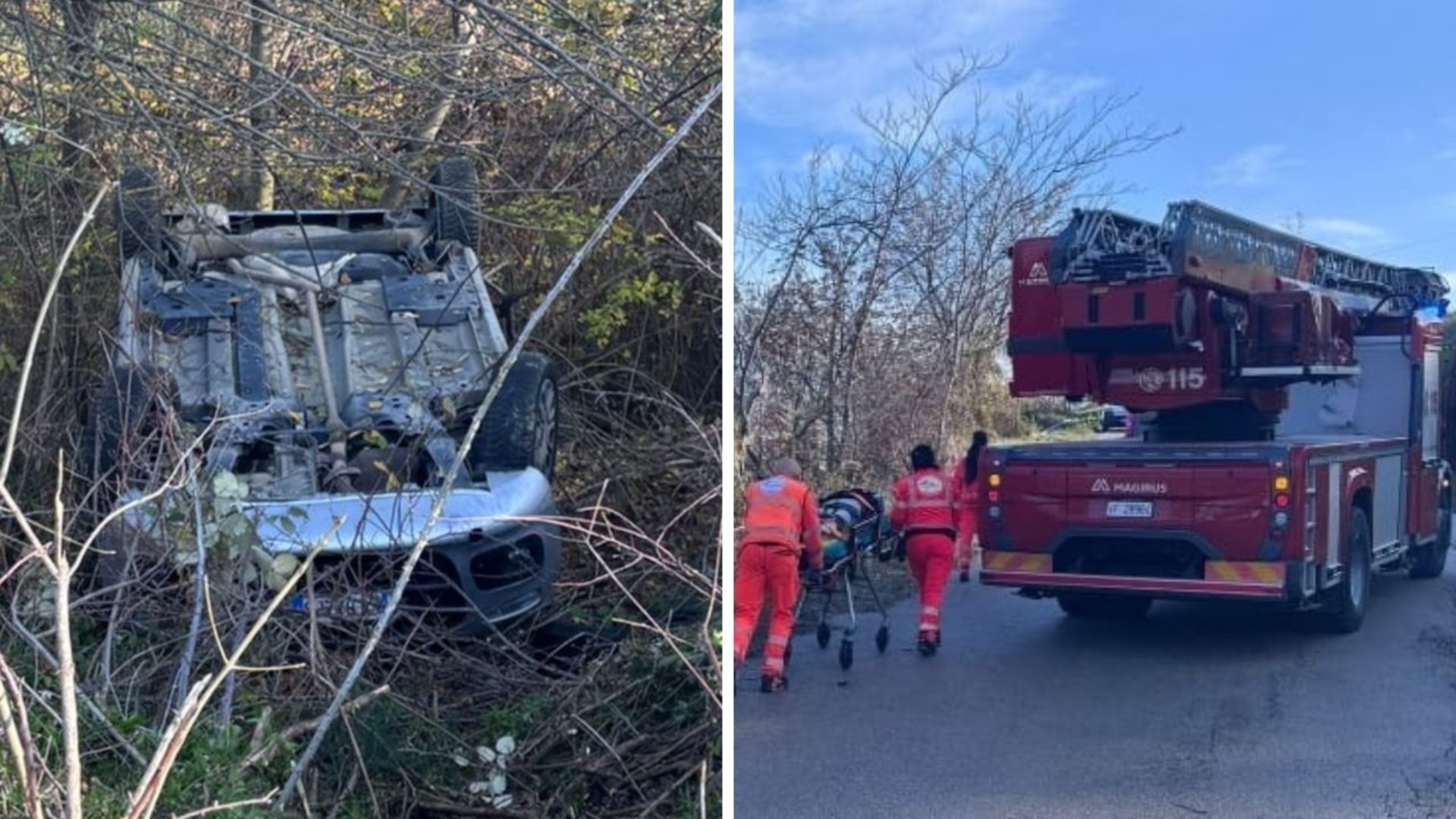 L'auto ribaltata e i soccorsi
