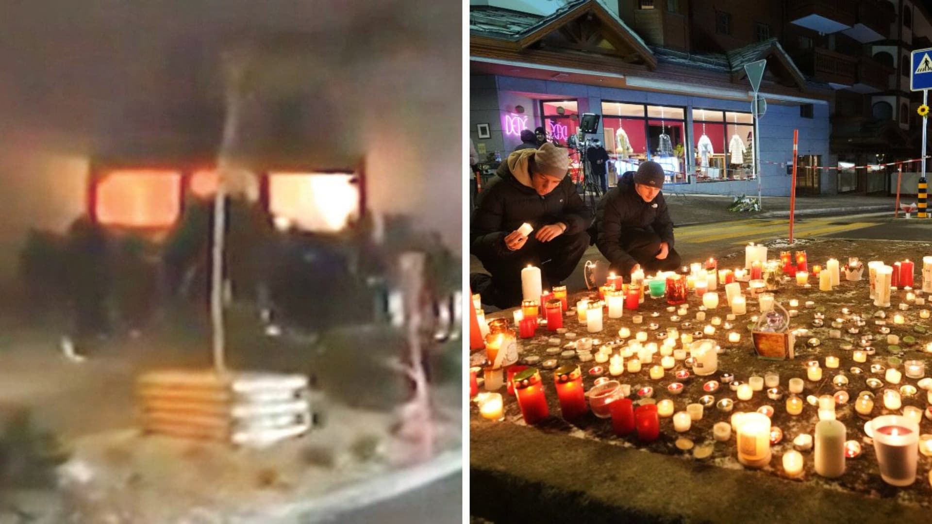 Il locale in fiamme e le candele in omaggio alle vittime