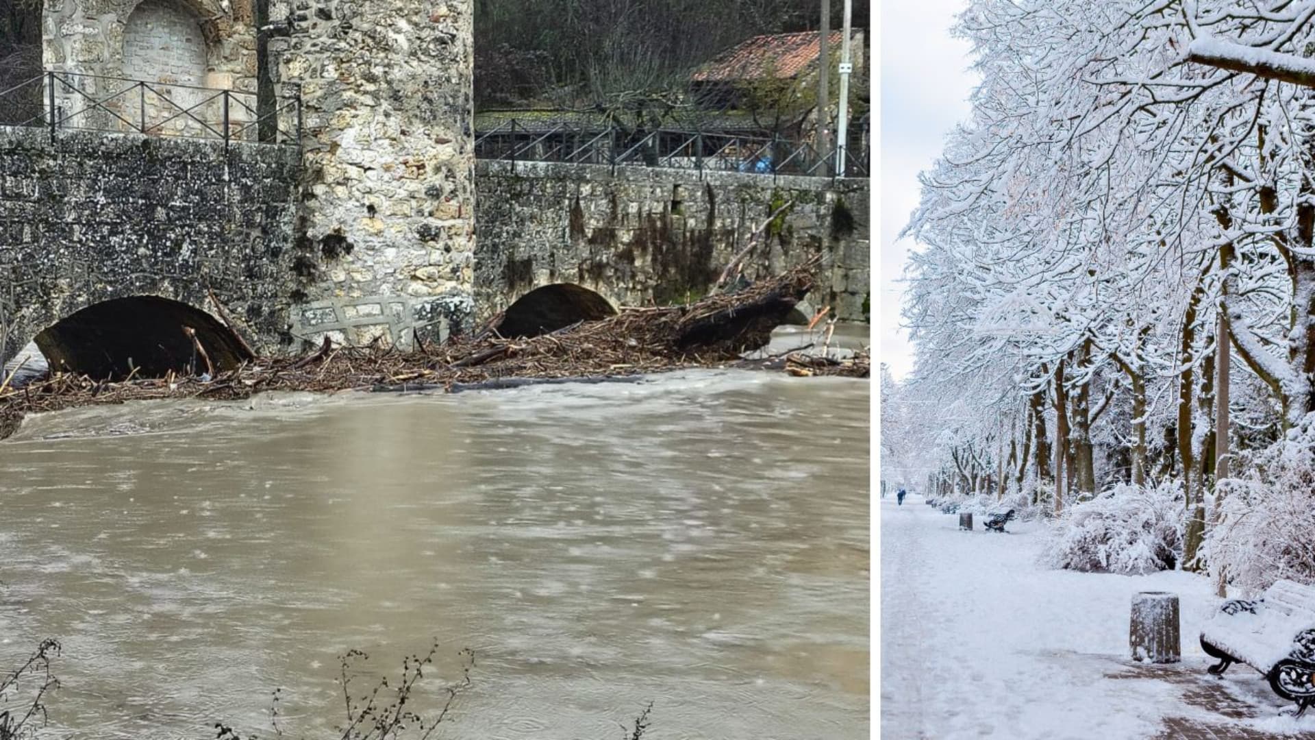Maltempo in Abruzzo, a sinistra il Ponte Romano di Cagnano Aterno