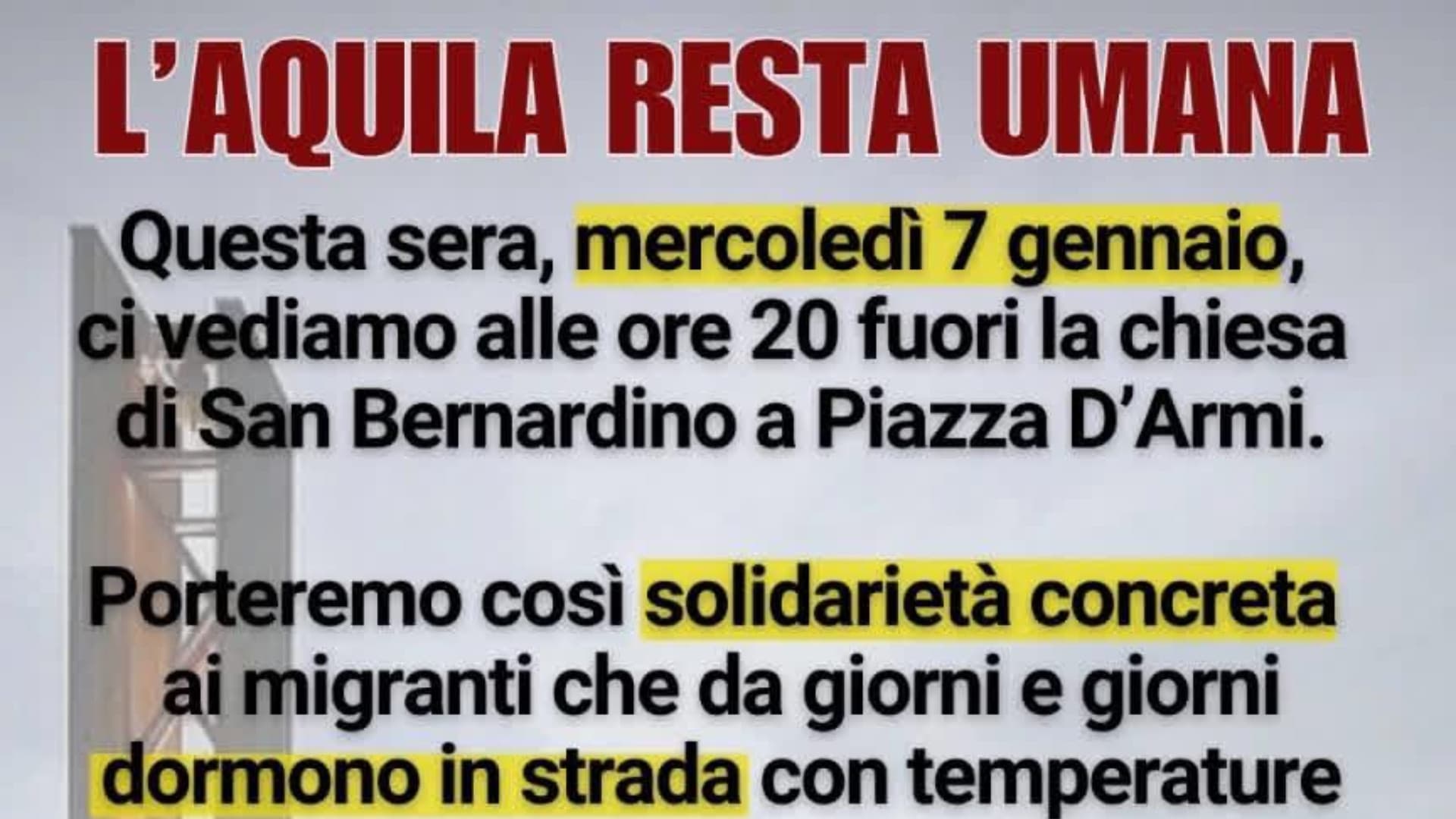 L’Aquila, mobilitazione solidale per i migranti: volontari in piazza San Bernardino