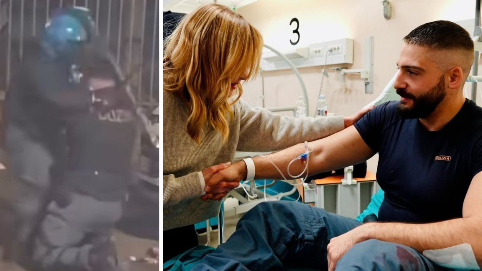 Giorgia Meloni con il poliziotto