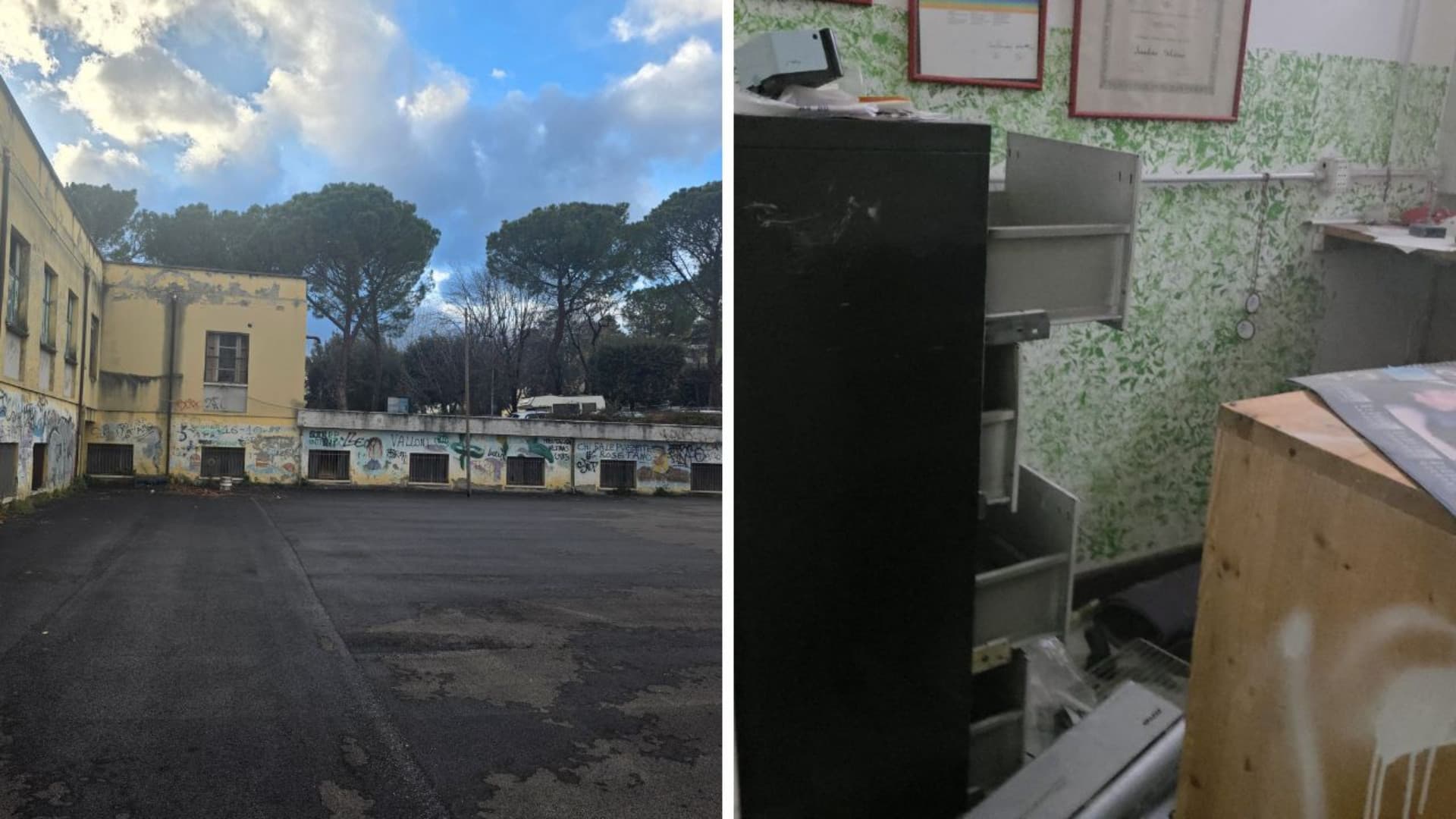 Due immagini della palestra Mazzini