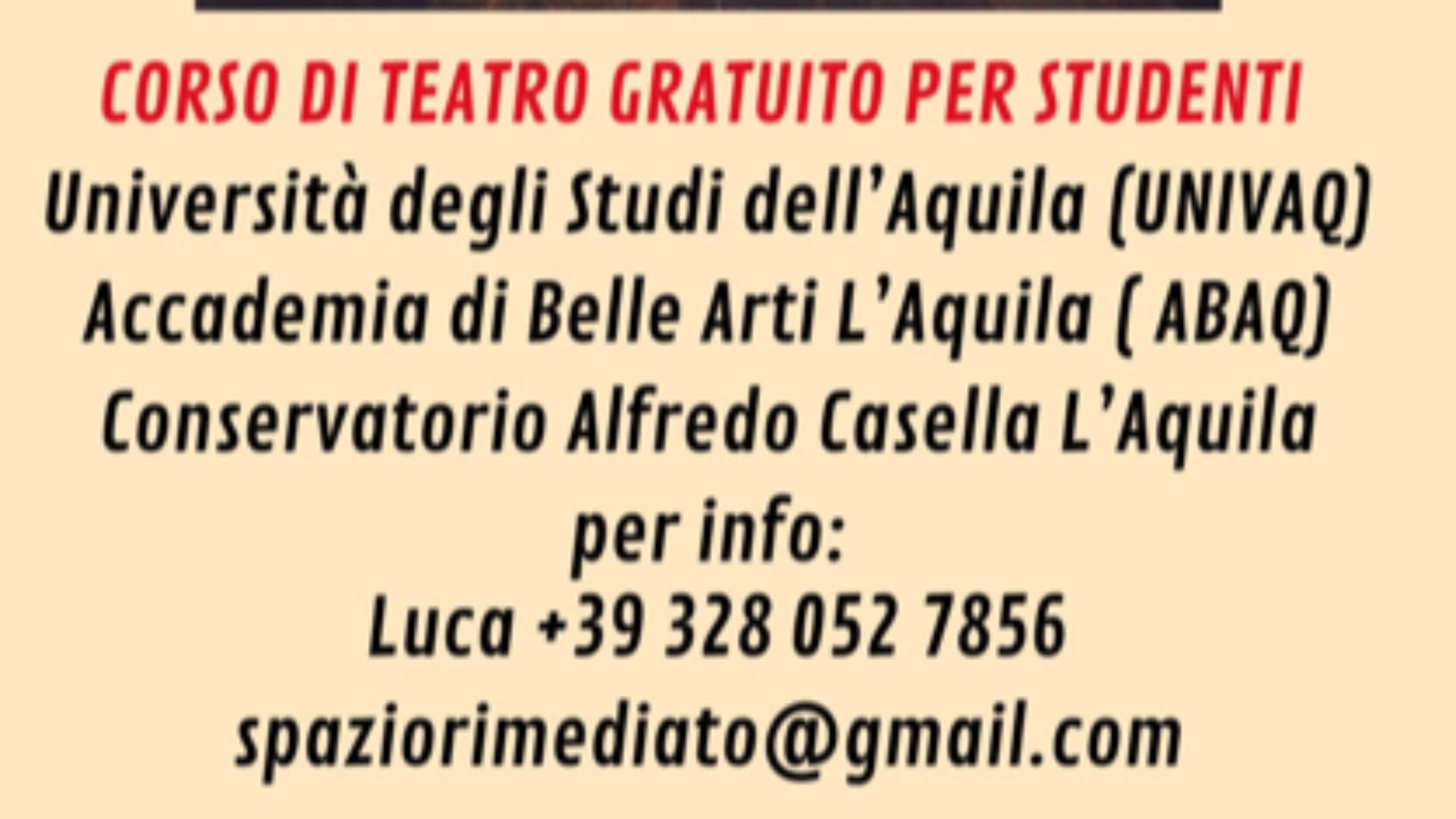 L'Aquila, Adsu: al via laboratorio teatrale gratuito per gli studenti