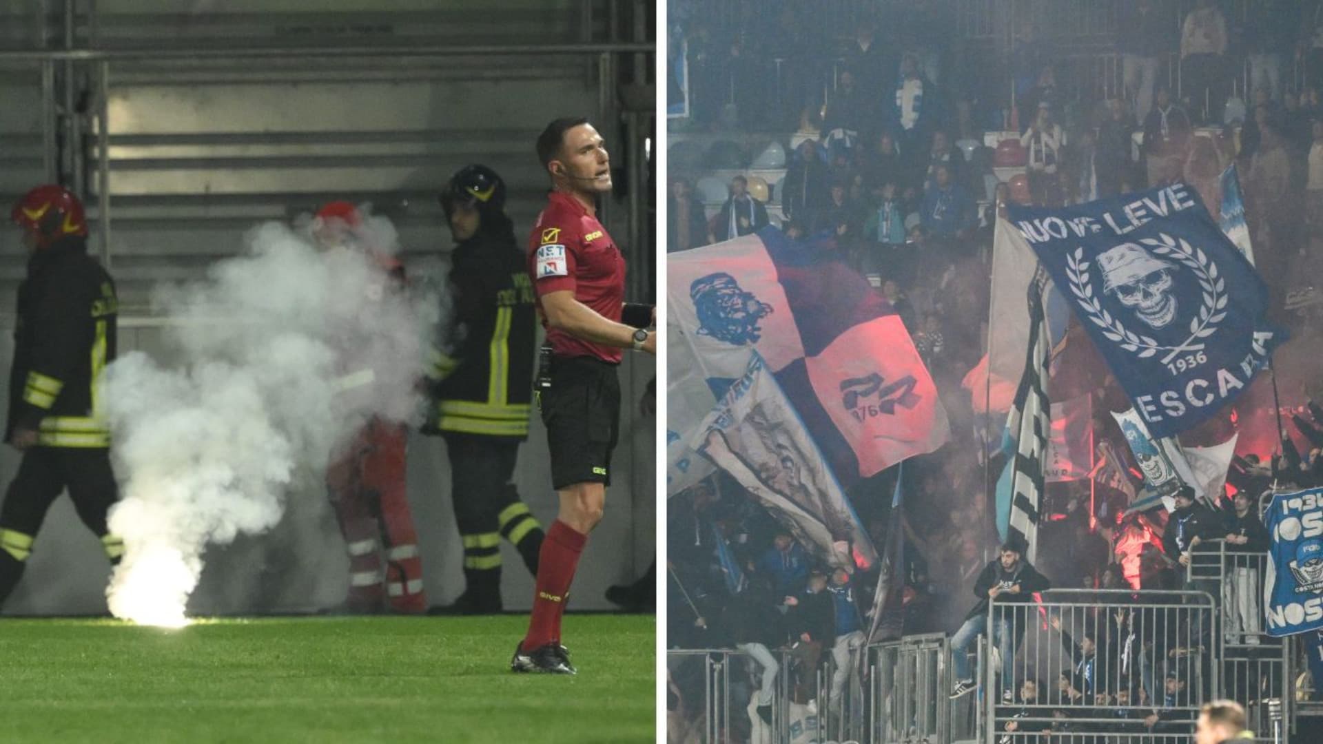 I tifosi del Pescara a Frosinone e i fumogeni lanciati in campo