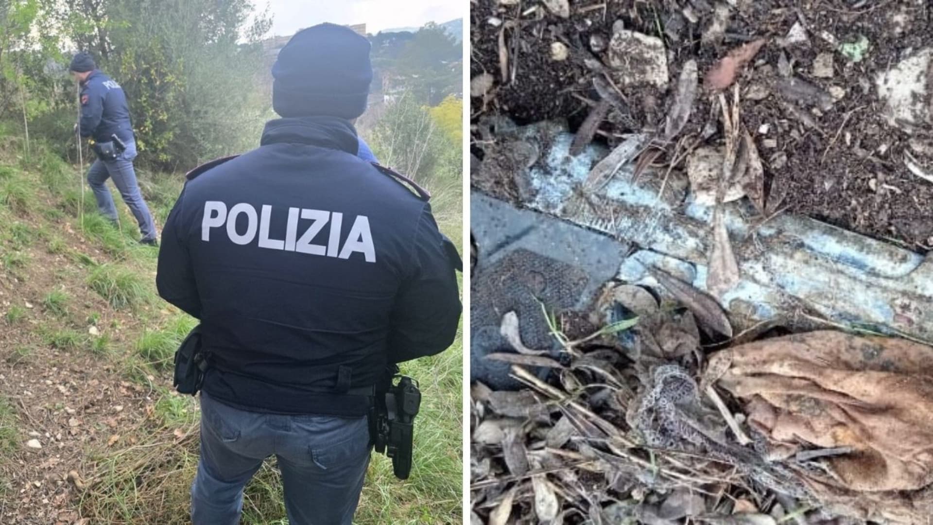 Sul posto gli agenti e a lato la pistola