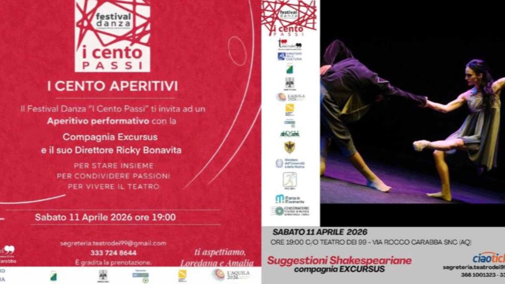 L'Aquila, al Teatro dei 99 un altro importante appuntamento del Festival "I cento passi"