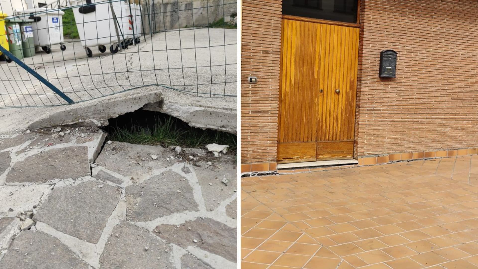 Due immagini degli effetti della frana