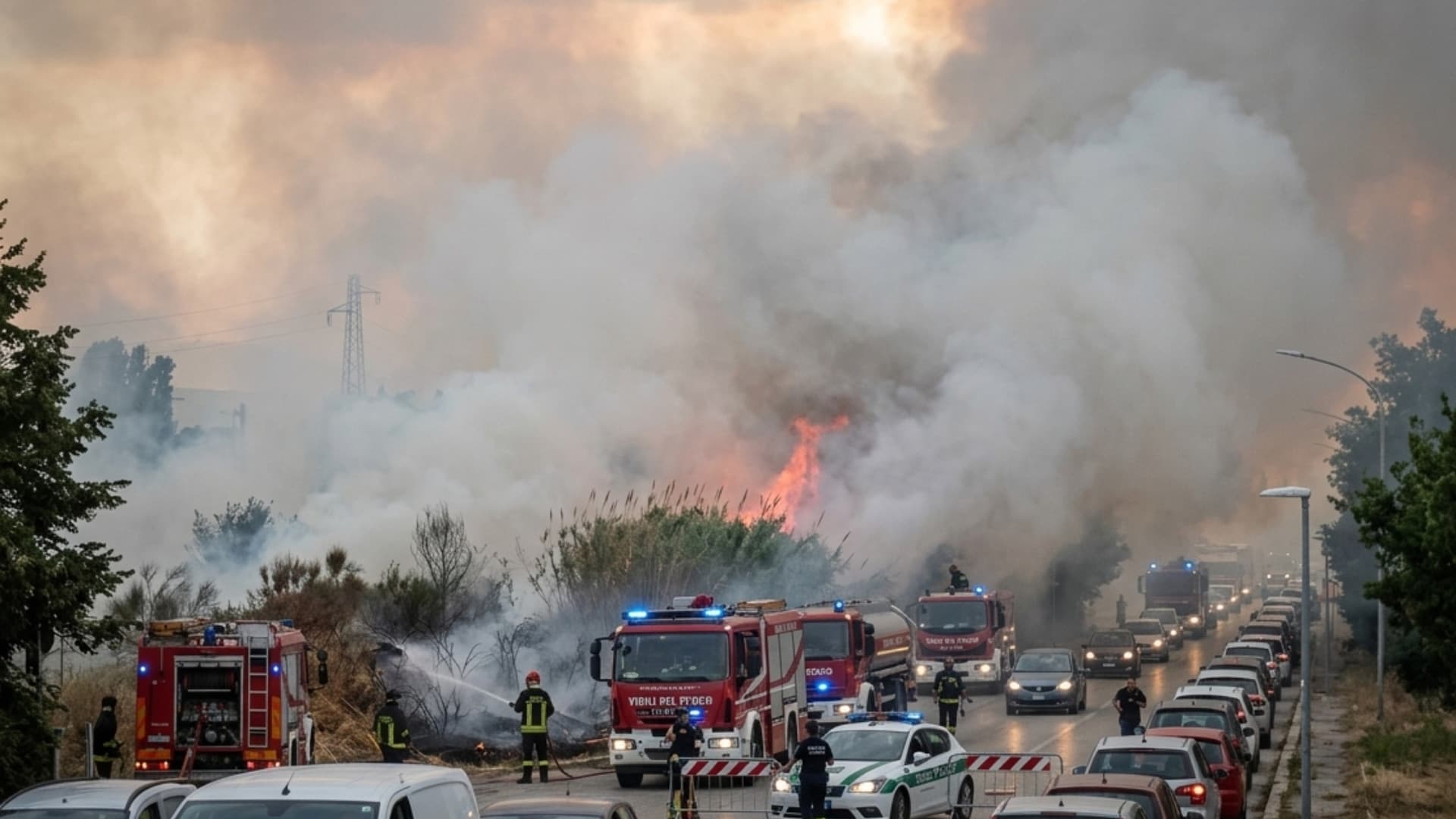 Incendio Montesilvano: fiamme e fumo vicino al multiplex, traffico congestionato