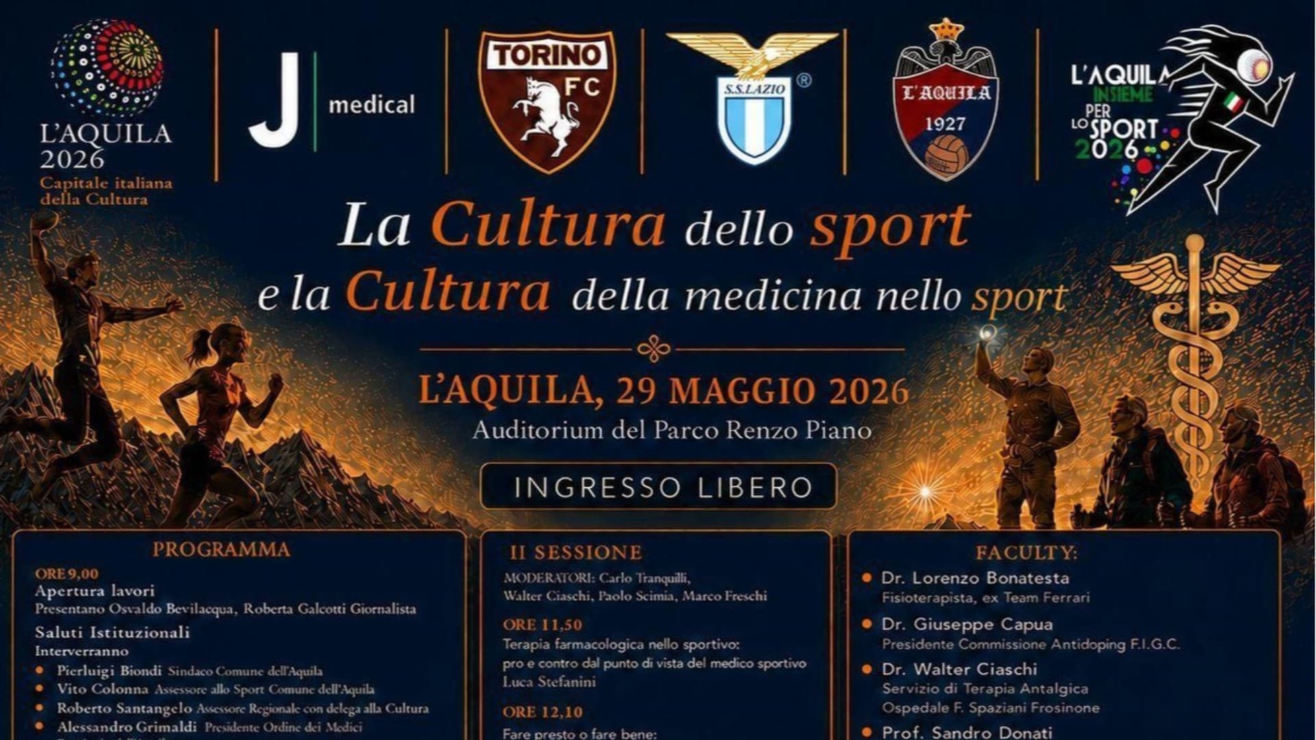 L'Aquila, cultura dello sport: convegno con medici di società di calcio di serie A e specialisti di fama