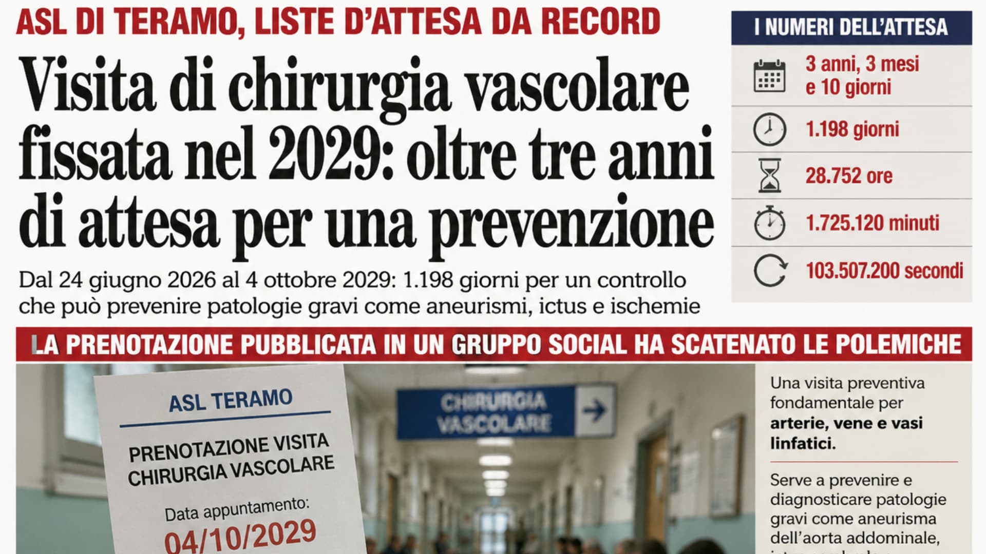 Visita nel 2029: per la prevenzione vascolare oltre tre anni di attesa a Teramo