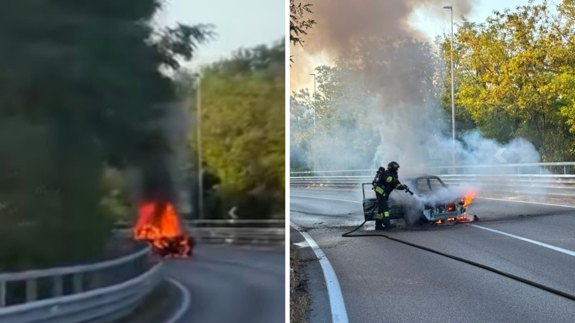Auto in fiamme sulla Teramo-Montorio: conducente si salva appena in tempo - Video
