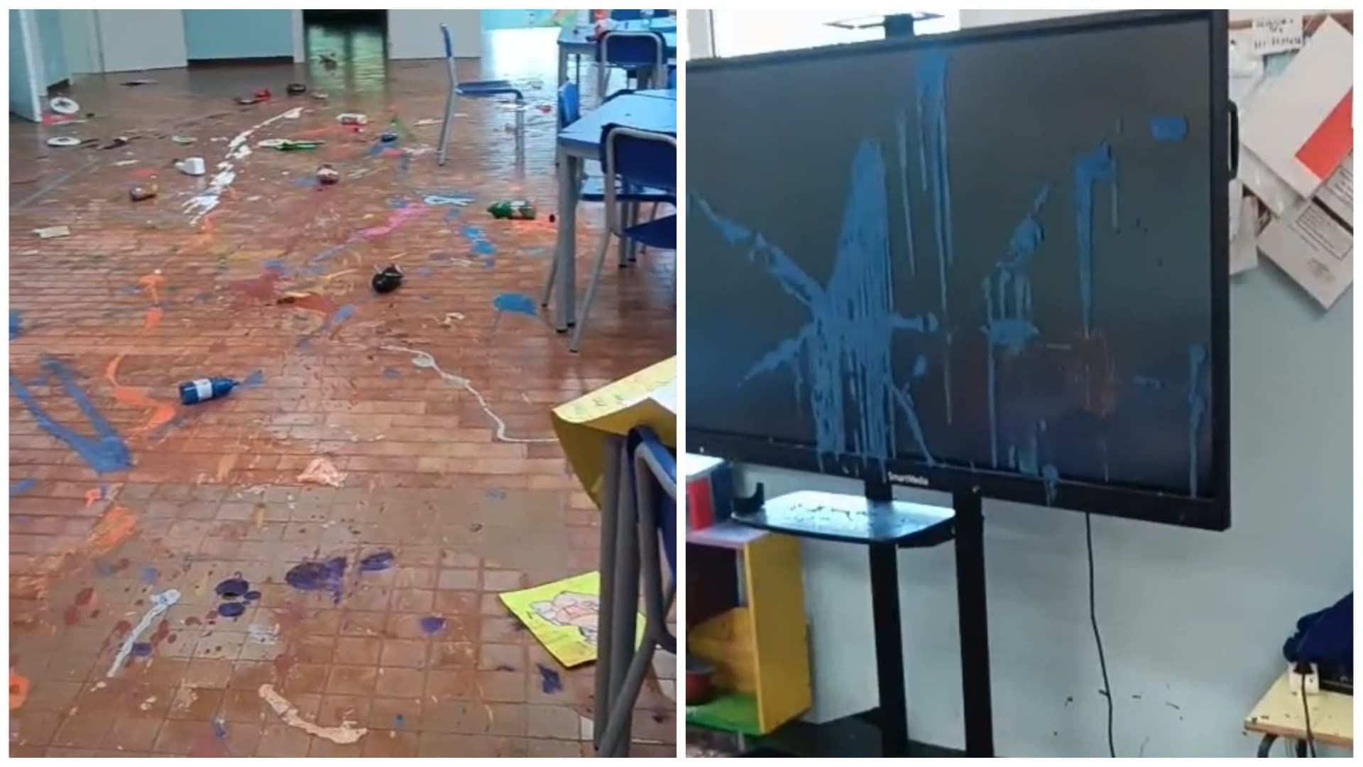 Le condizioni della scuola dopo il raid vandalico