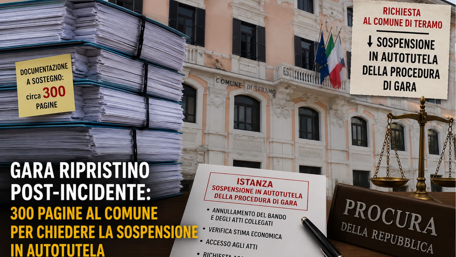 Gara per il ripristino post-incidente, arrivano 300 pagine al Comune di Teramo: «Sospendere la procedura in autotutela»