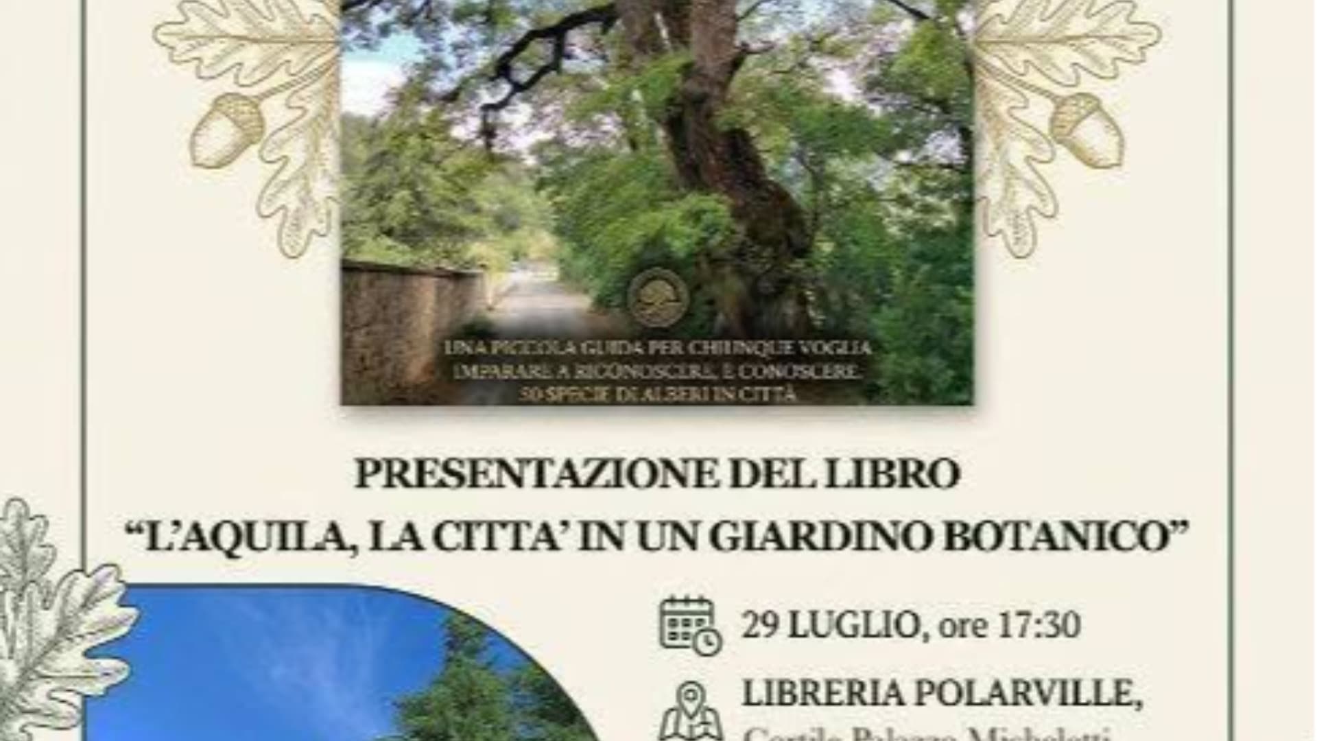 L'Aquila, al cortile della libreria Polarville, la presentazione del libro "L'Aquila. La città in un giardino botanico