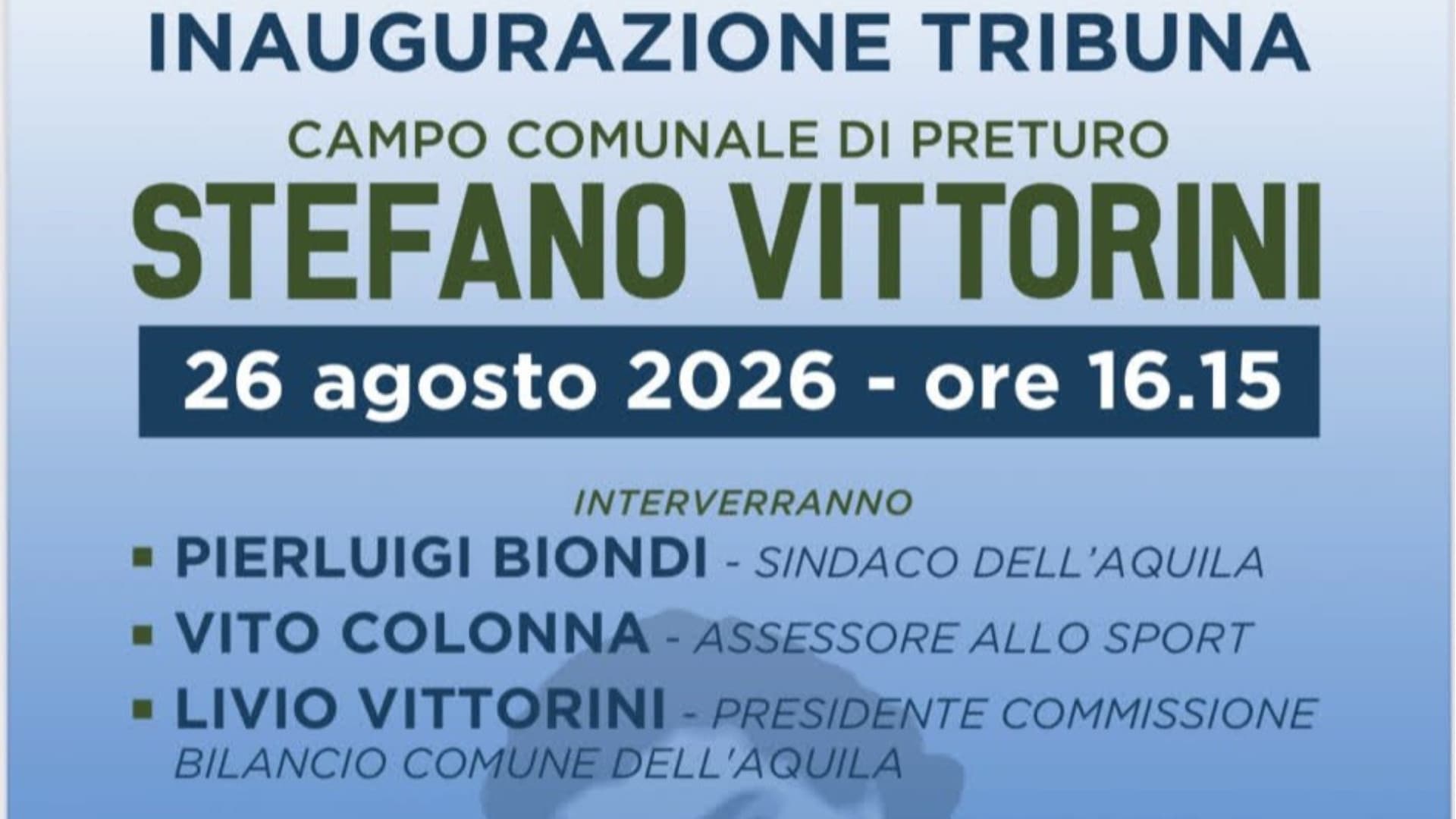 L'Aquila, inaugurazione della Tribuna al campo sportivo di Preturo intitolata a Stefano Vittorini