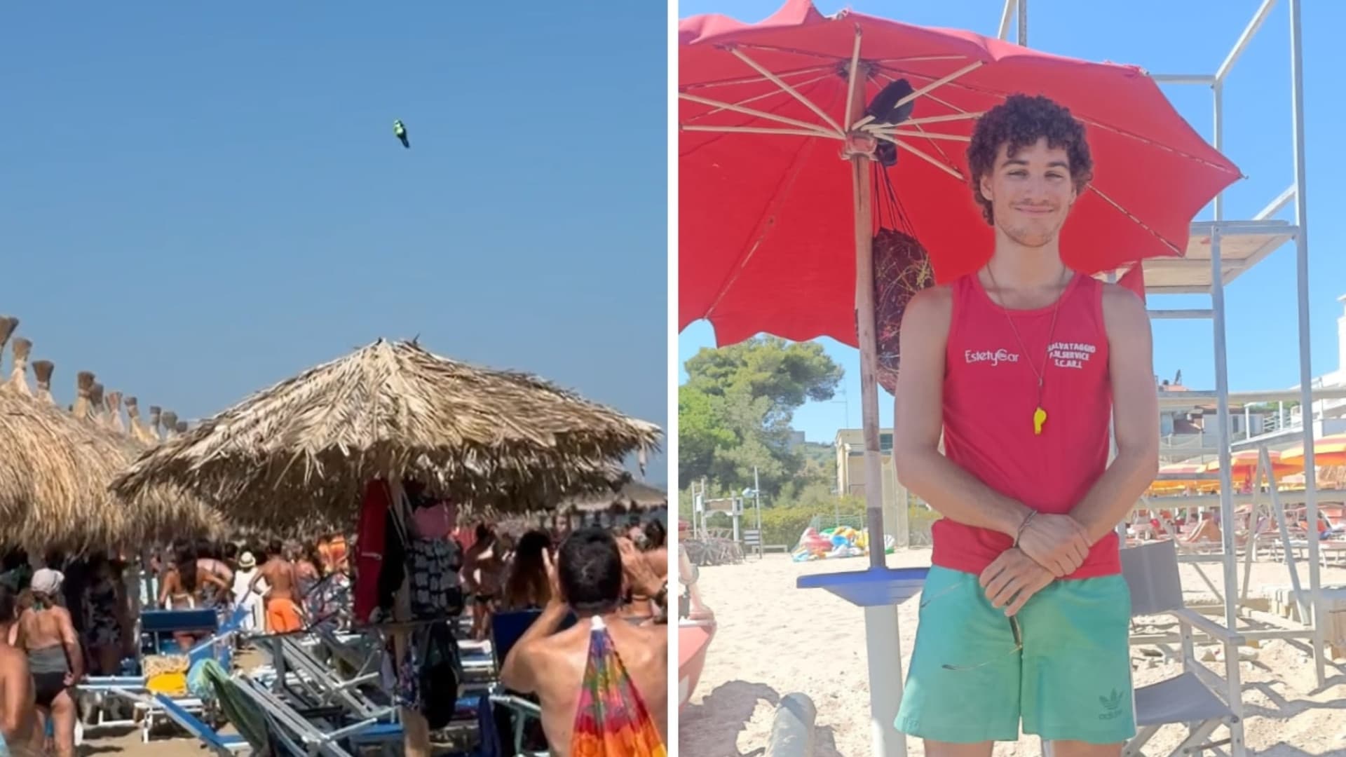 L'elisoccorso in spiaggia e il bagnino che ha effettuato il salvataggio