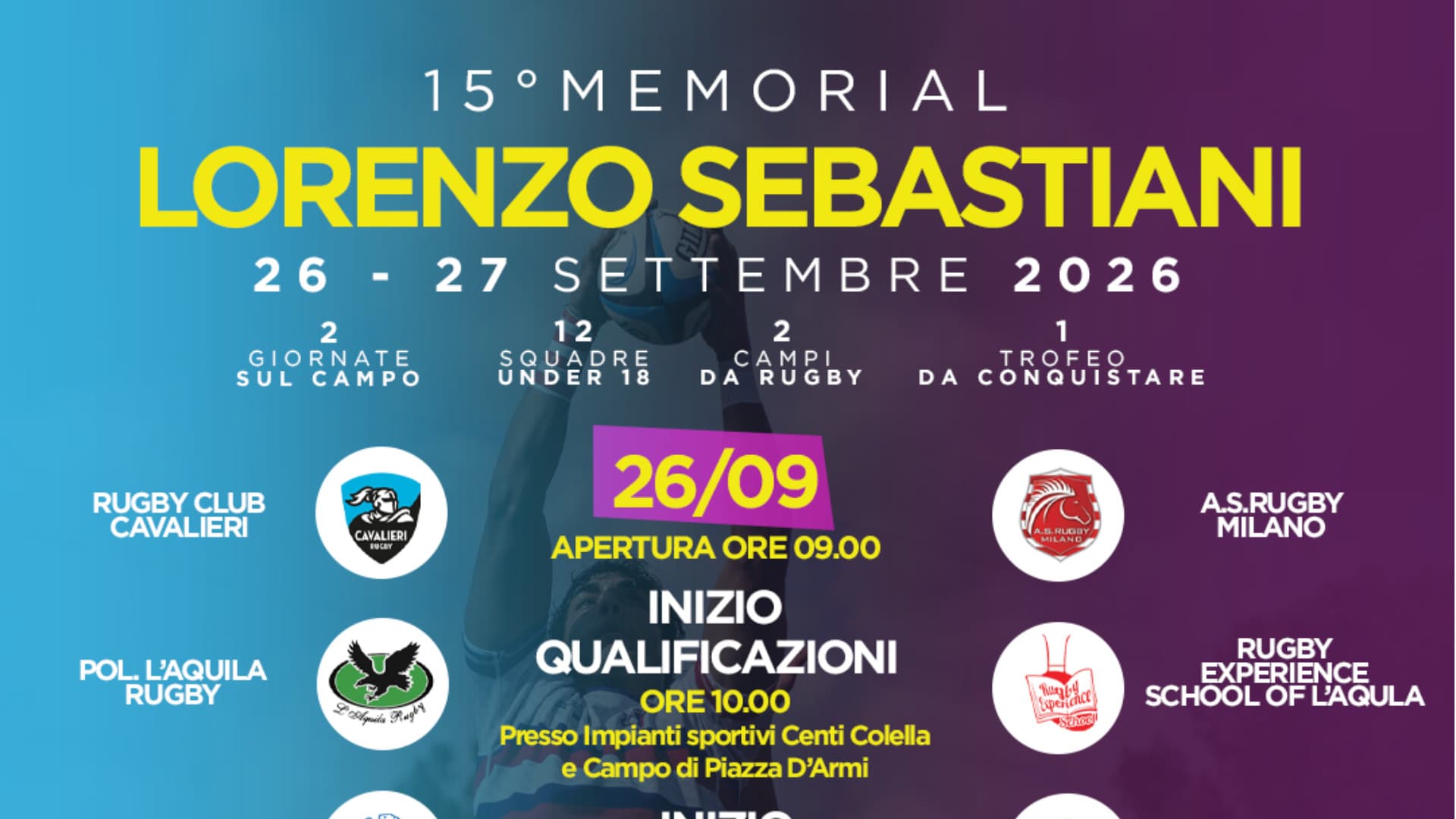 L'Aquila, torna il Memorial Lorenzo Sebastiani: l'élite del rugby Under 18 nel capoluogo abruzzese