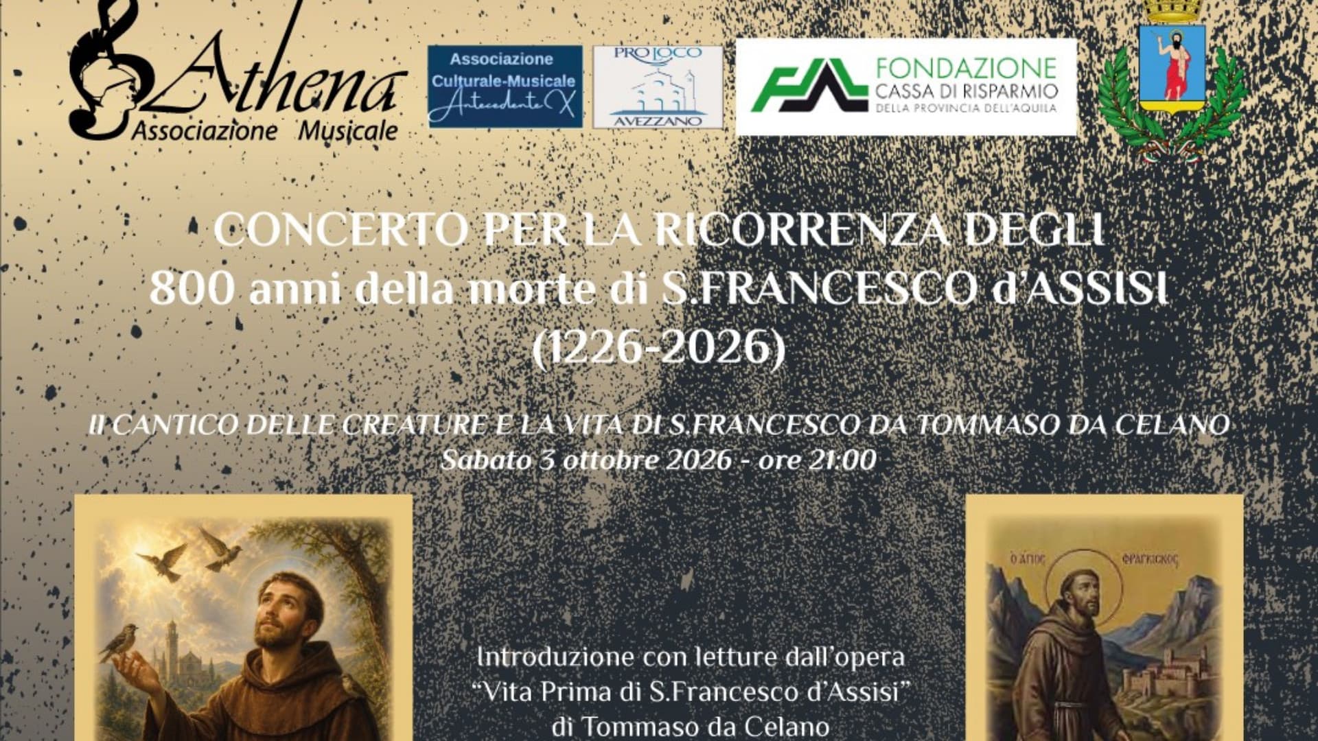 Avezzano, concerti nella Marsica dell'Orchestra da camera aquilana, per le manifestazioni della ricorrenza degli 800 anni della morte di San Francesco d’Assisi